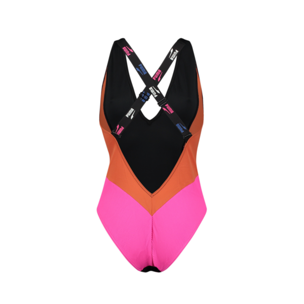 PUMA Swim Women's One Piece Plunge Swimsuit, black combo, large-MEX