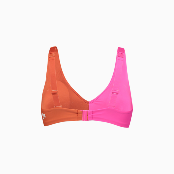 PUMA Swim Women's Colourblock Plunge Top, brown / pink, large-ZAF
