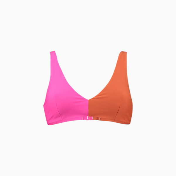 PUMA Swim Women's Colourblock Plunge Top, brown / pink, large-ZAF