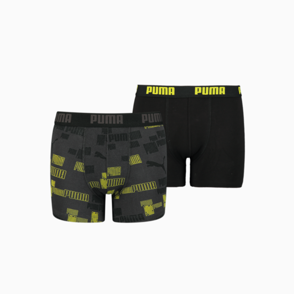 PUMA Boys' Logo Boxer 2 pack, black / yellow, large-ZAF