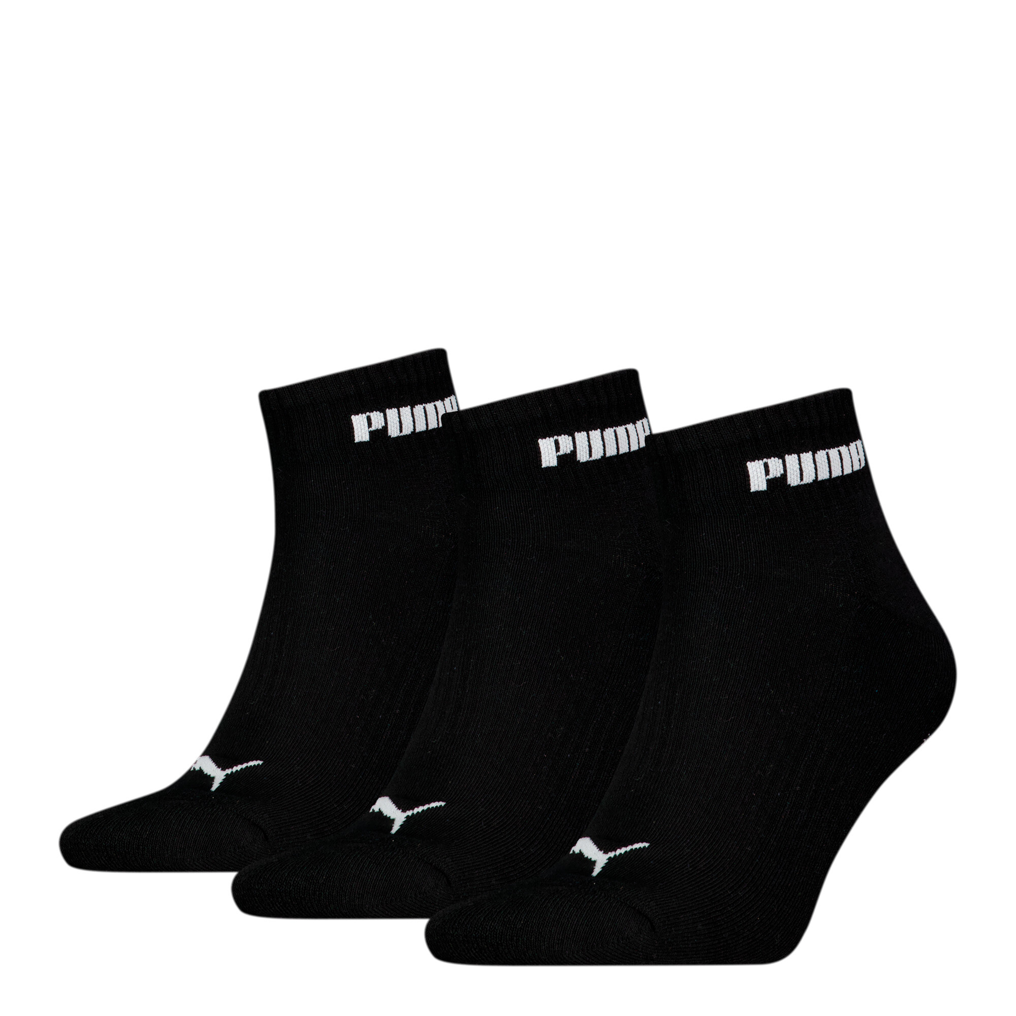 Puma Unisex Quarter Socks 3 Pack, Black, Size 39-42, Women
