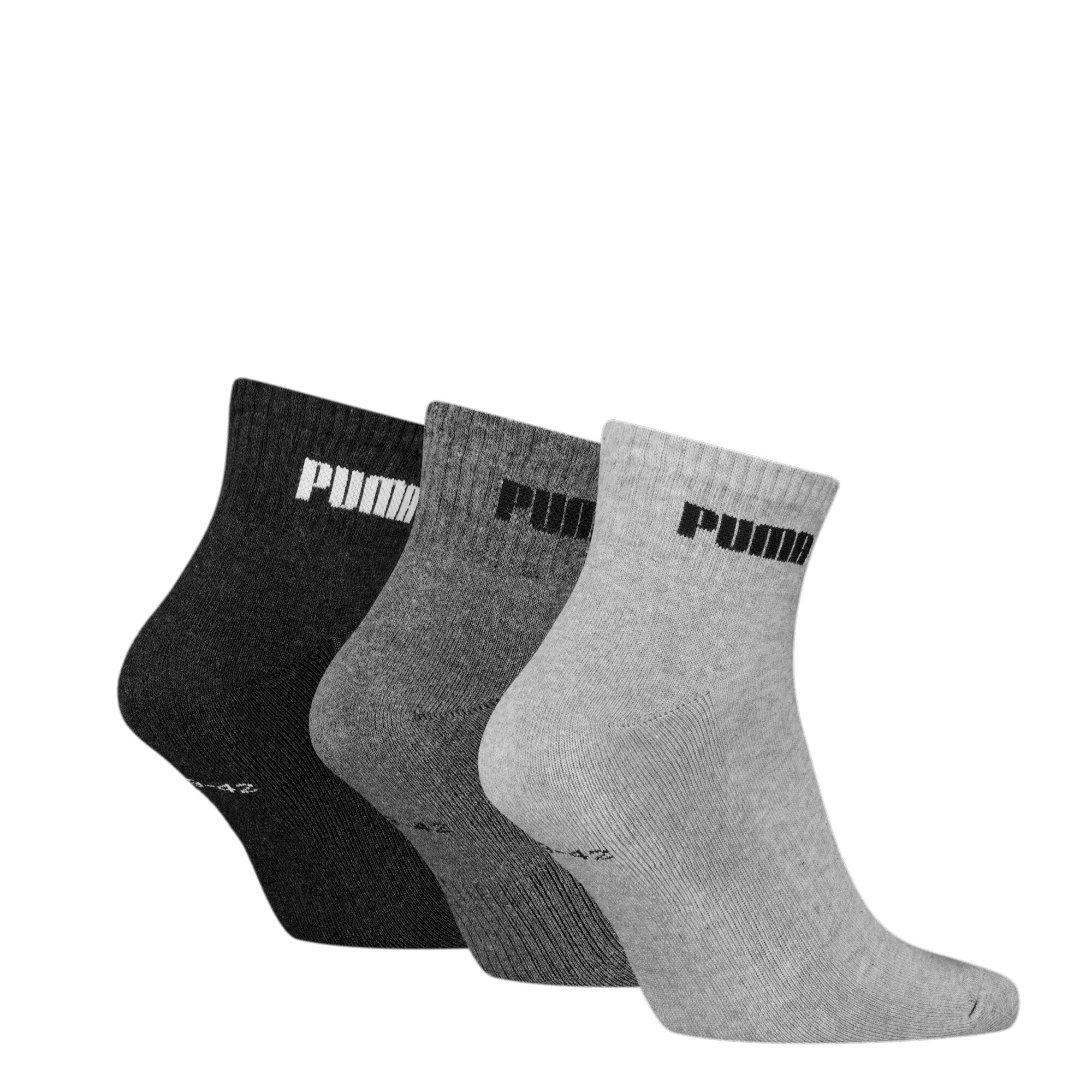 Puma Unisex Quarter Socks 3 Pack, Gray, Size 39-42, Women