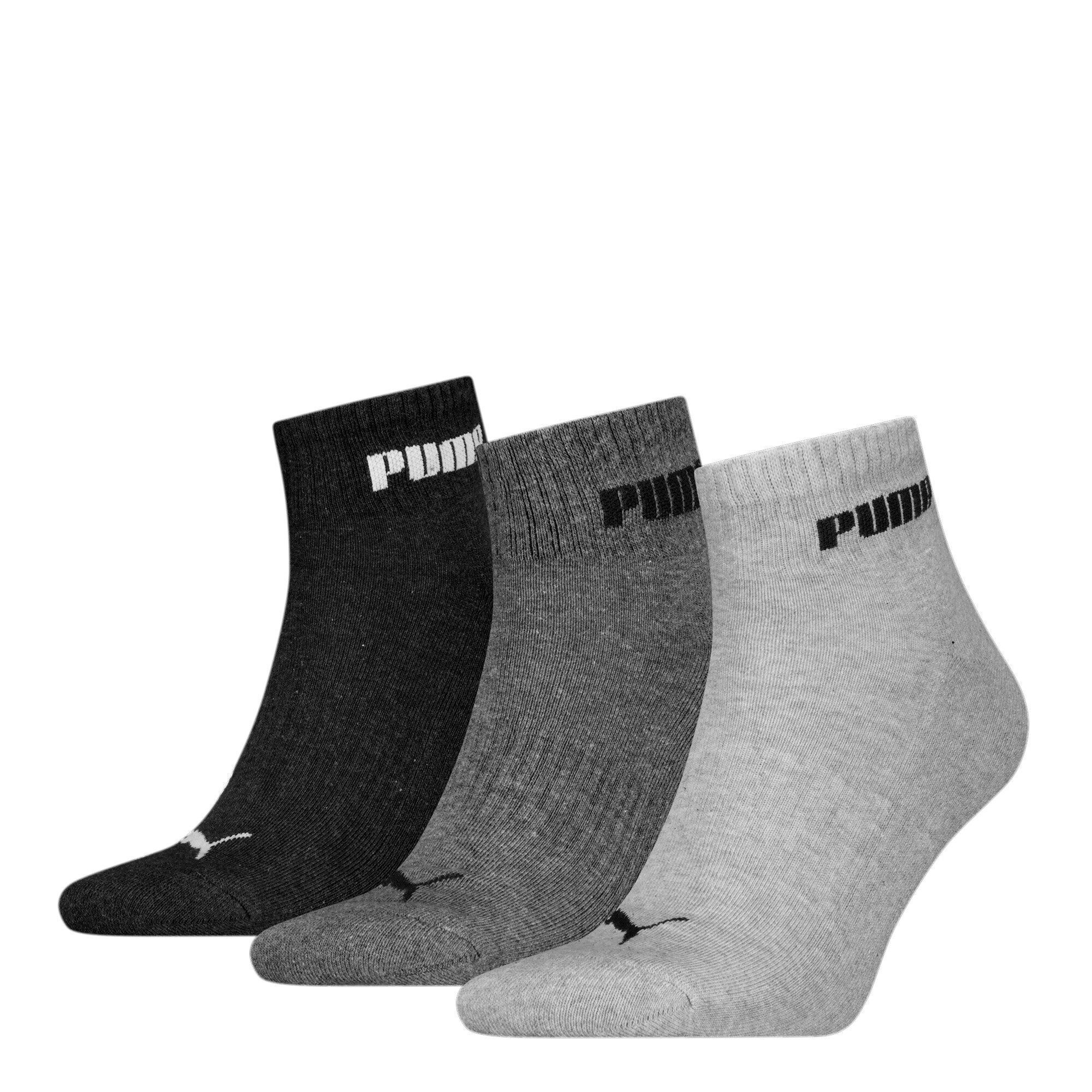 Puma Unisex Quarter Socks 3 Pack, Gray, Size 43-46, Women