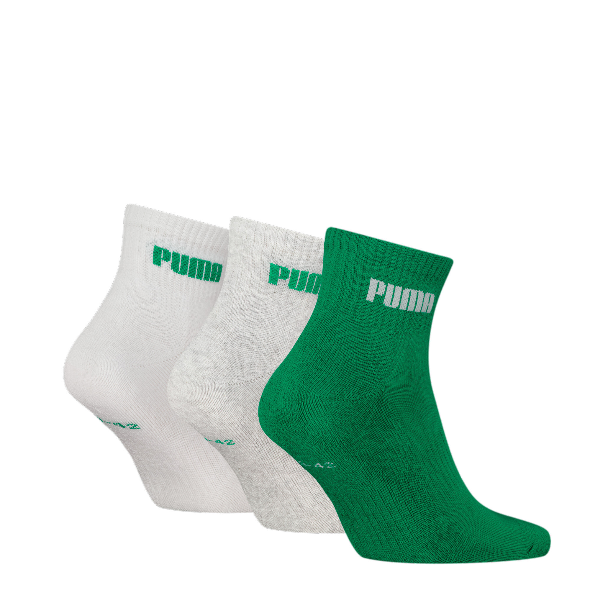 Puma Unisex Quarter Socks 3 Pack, Green, Size 43-46, Women