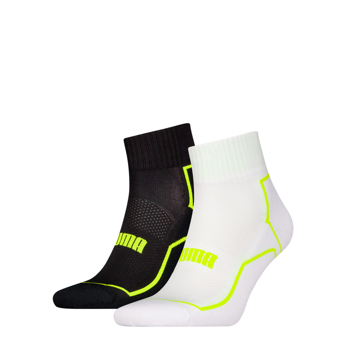 PUMA Unisex Quarter Running Socks (2-pack) in White/Black, 6-8
