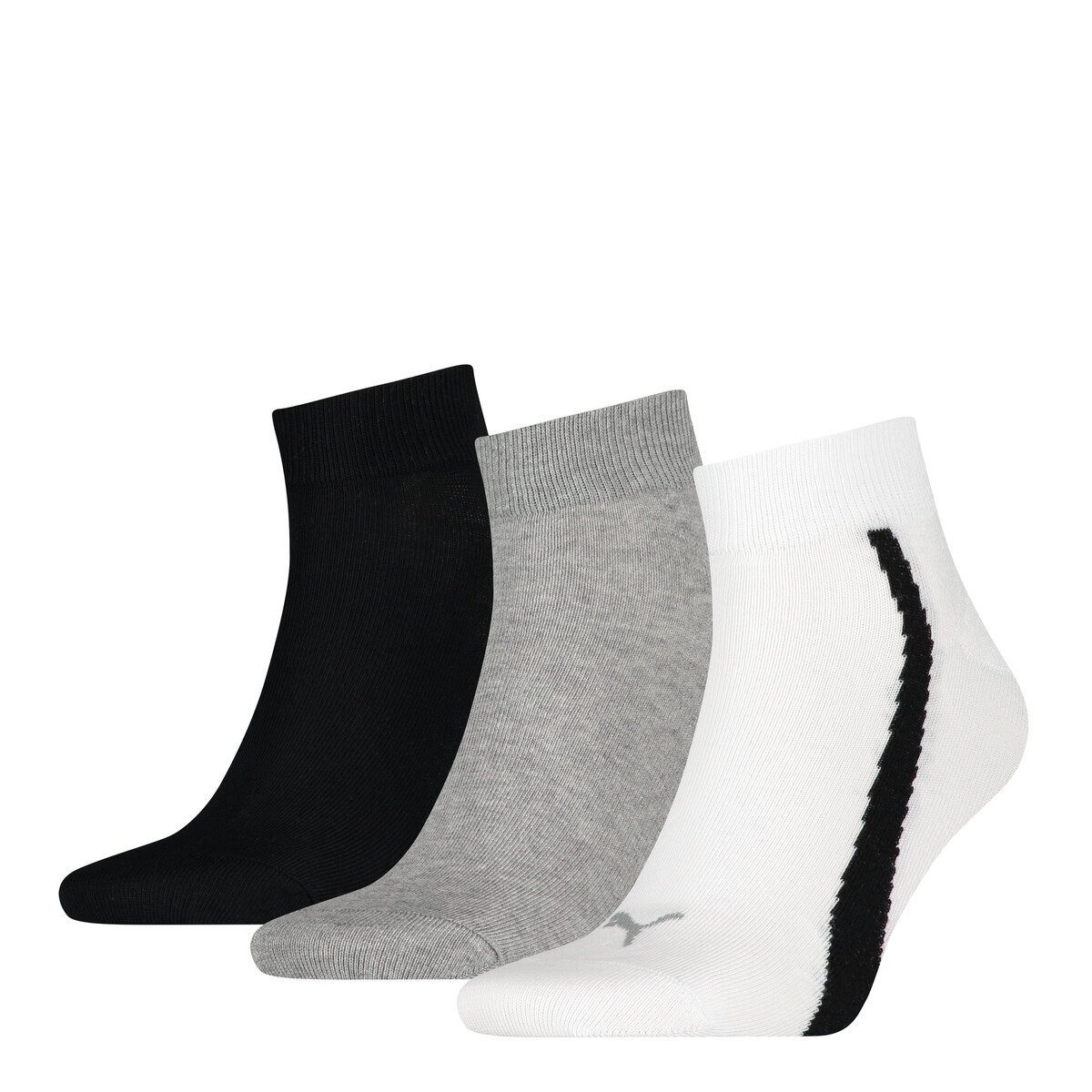PUMA Unisex Quarter Socks 3 Pack in White/Grey Black, 2.5-5