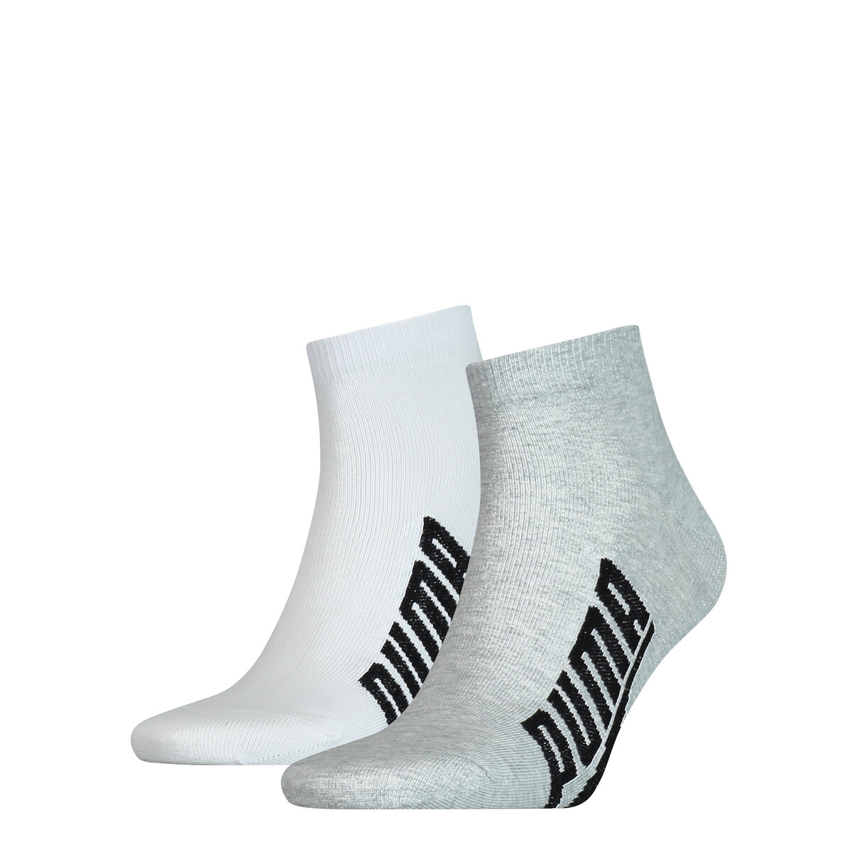 PUMA Unisex Quarter Socks 2 Pack in White/Grey Black, 2.5-5