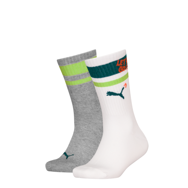 PUMA Kids' Crew Socks 2 pack, green combo, large-MEX