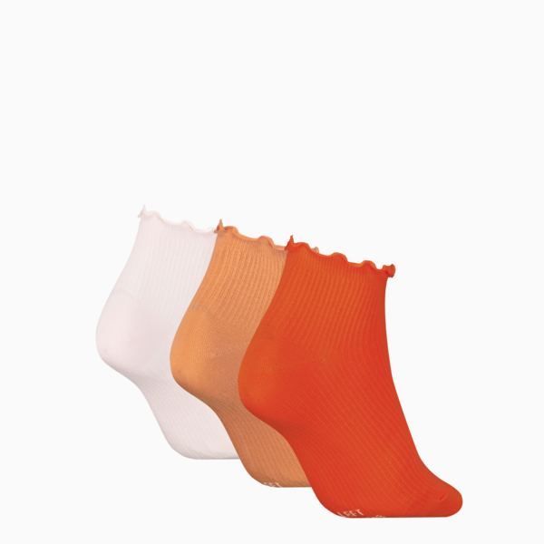 PUMA Women's Quarter Socks 3 pack, flame orange, large-MEX