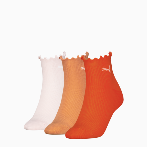 PUMA Women's Quarter Socks 3 pack, flame orange, large-MEX
