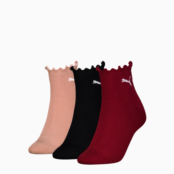 PUMA Women's Quarter Socks 3 pack, flame orange / pepper green, large-MEX