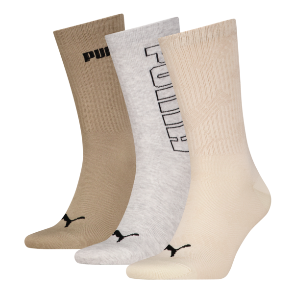 PUMA Unisex Crew Socks 3 pack, sand combo, large-MEX
