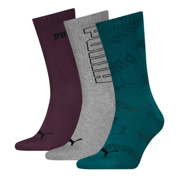 PUMA Unisex Crew Socks 3 pack, green combo, large-MEX