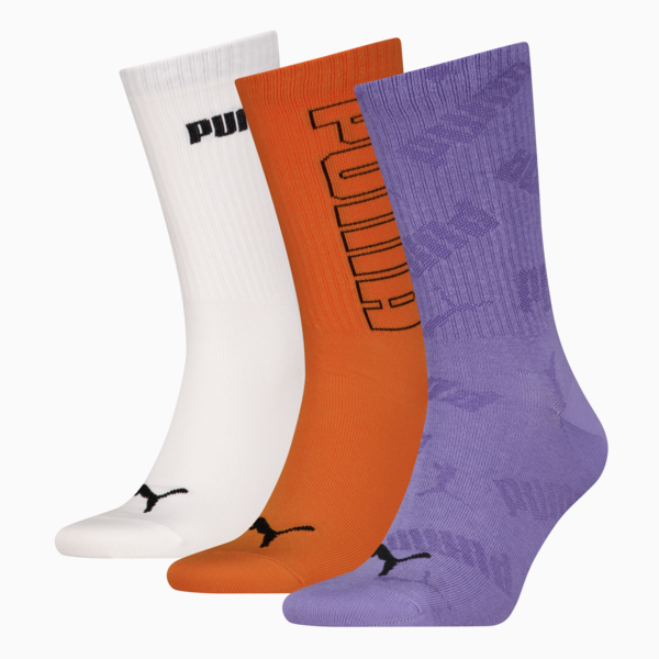 PUMA Unisex Crew Socks 3 pack, purple combo, large-MEX