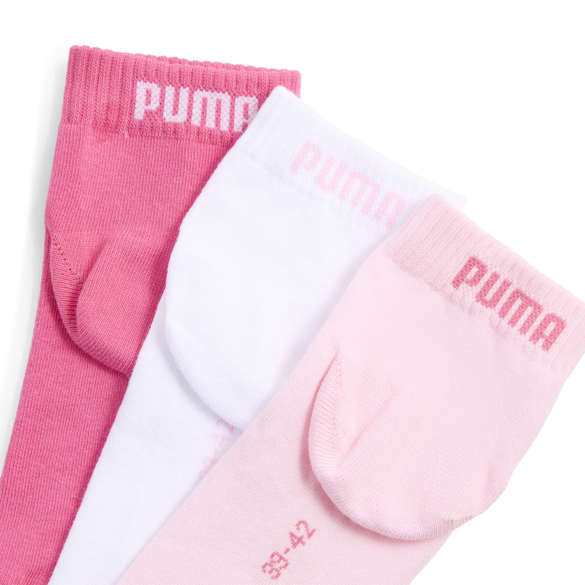 PUMA Uniseks quartersokken (set van 3 paar), Roze, Maat 35-38 thumbnail 2