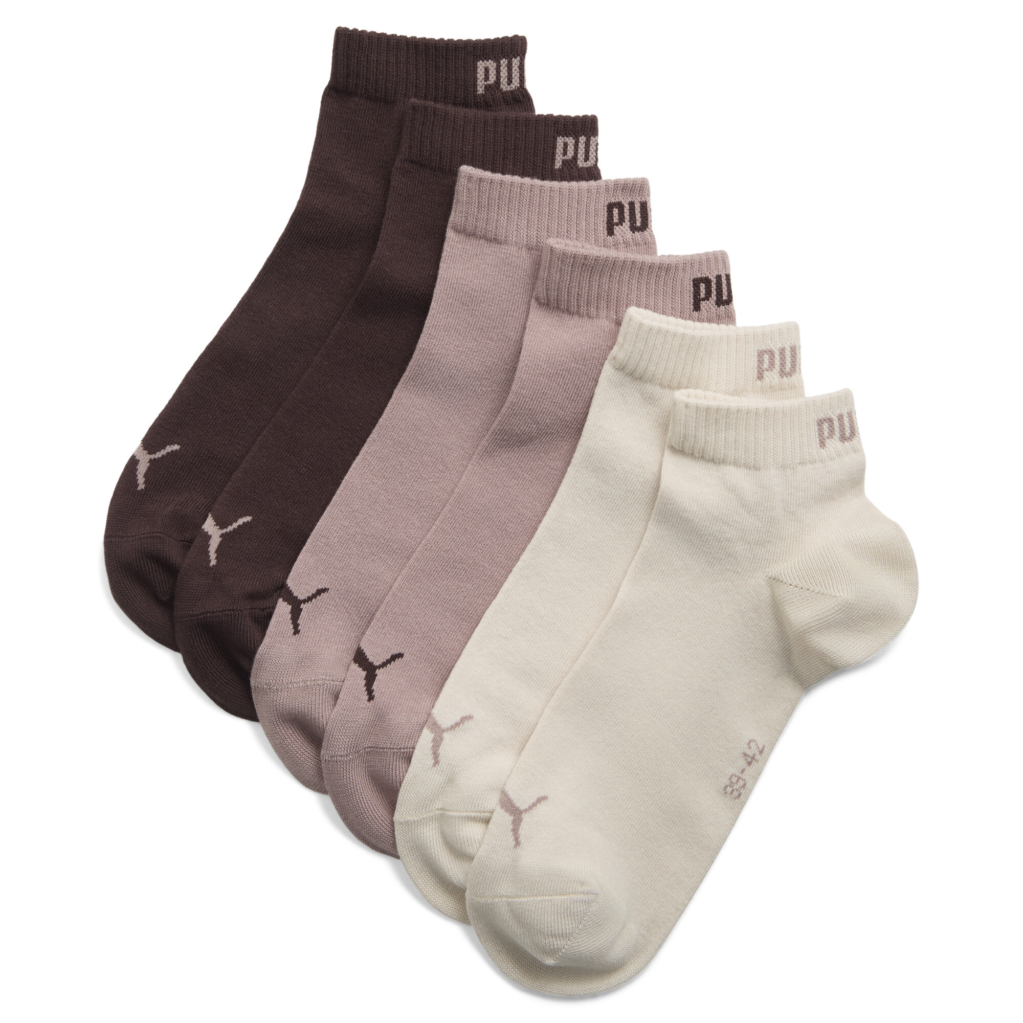 PUMA Uniseks quartersokken (set van 3 paar), Beige, Maat 39-42