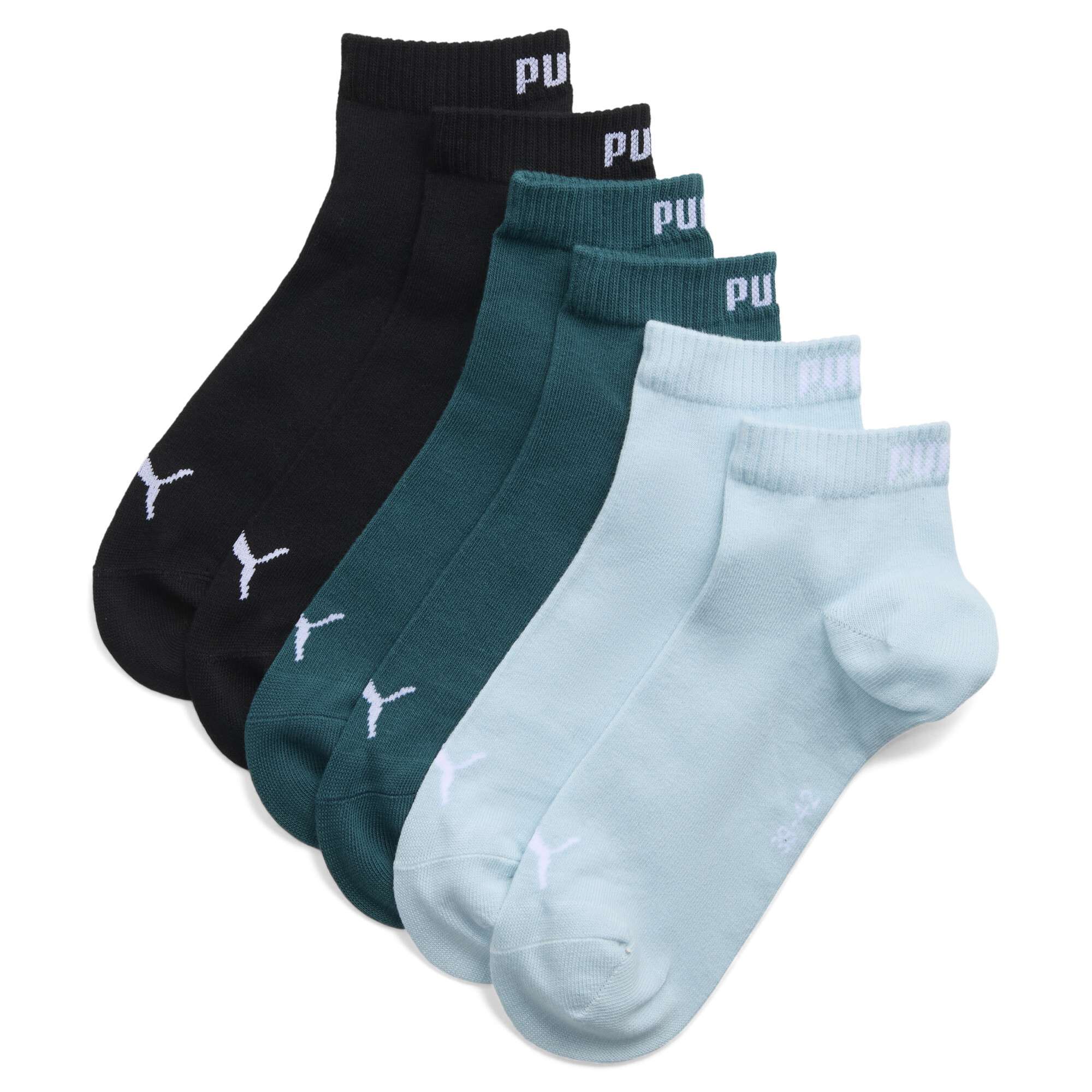 PUMA Uniseks quartersokken (set van 3 paar), Groen, Maat 43-46