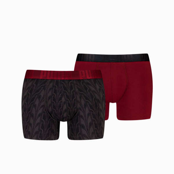 PUMA Men's Terrace Print Boxer Briefs 2 pack, Burgundy, large-MEX