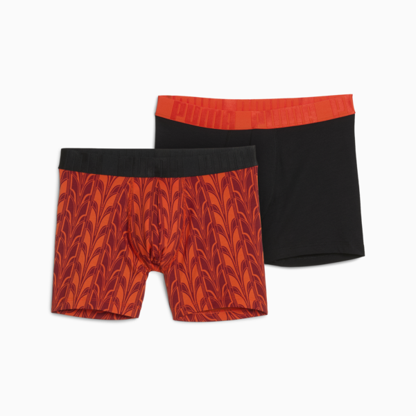 PUMA Men's Terrace Print Boxer Briefs 2 pack, Black / Red, large-MEX