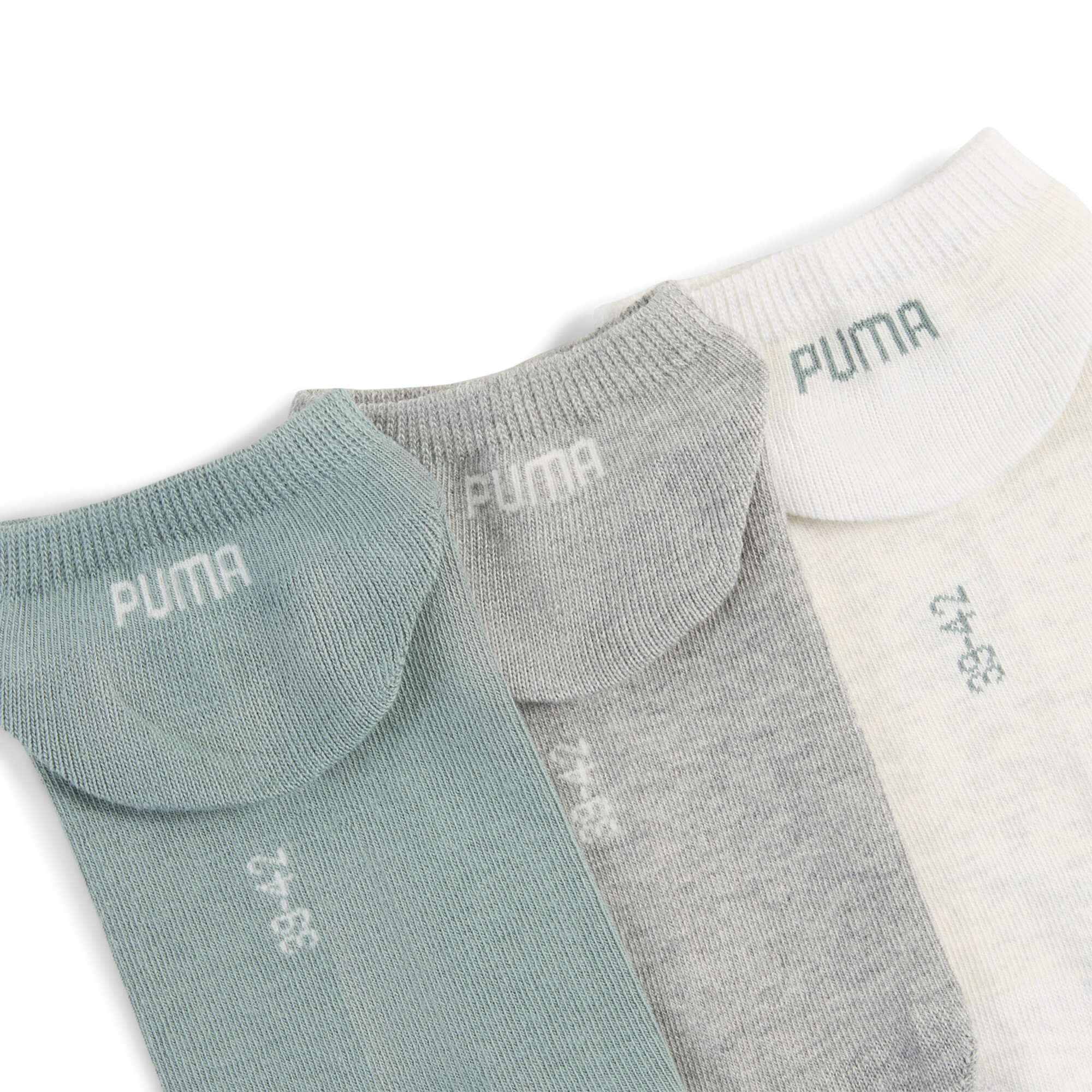 PUMA Uniseks sneakersokken (set van 3), Groen/Grijs, Maat 43-46 thumbnail 2