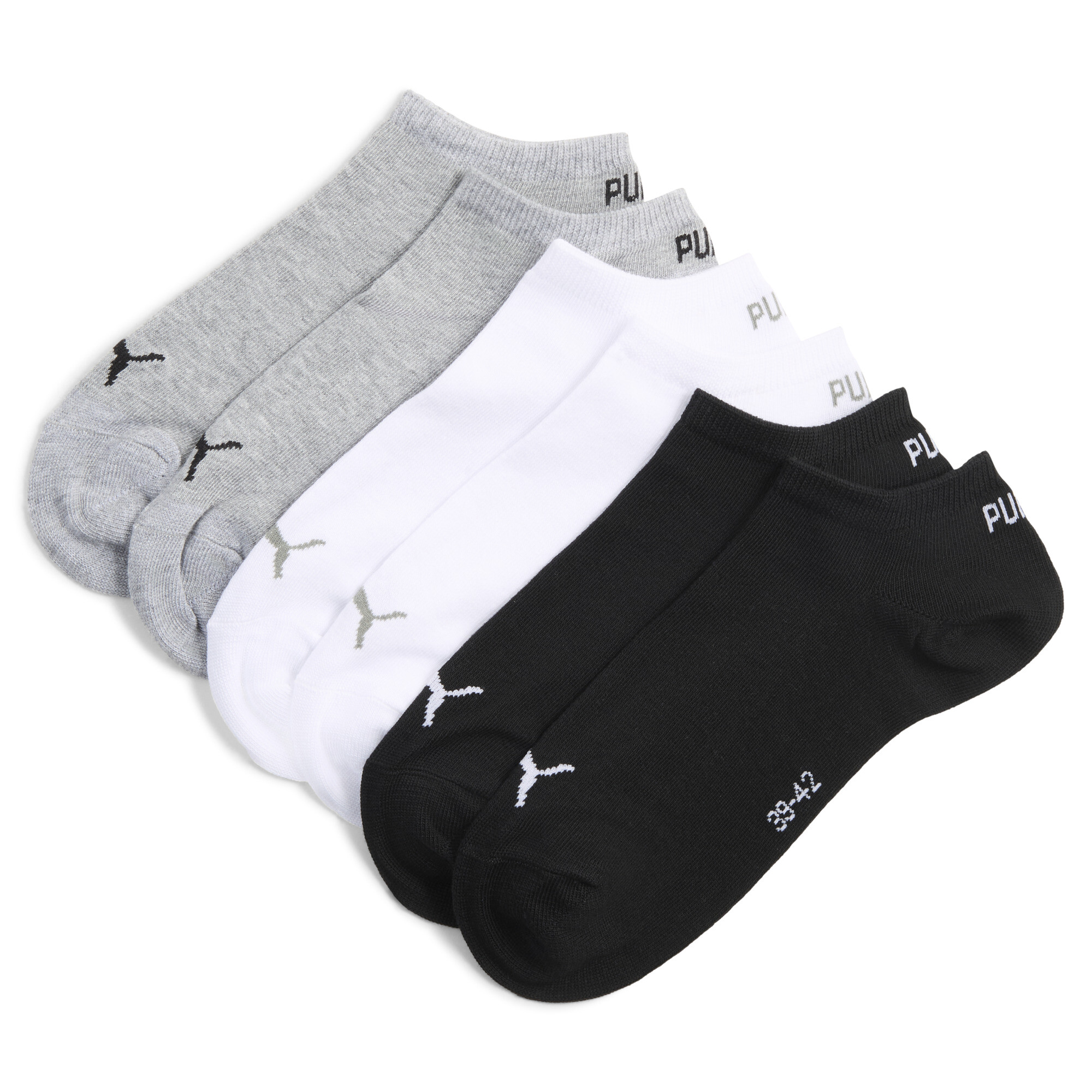 PUMA Uniseks sneakersokken (set van 3), Zwart/Grijs/Wit, Maat 43-46