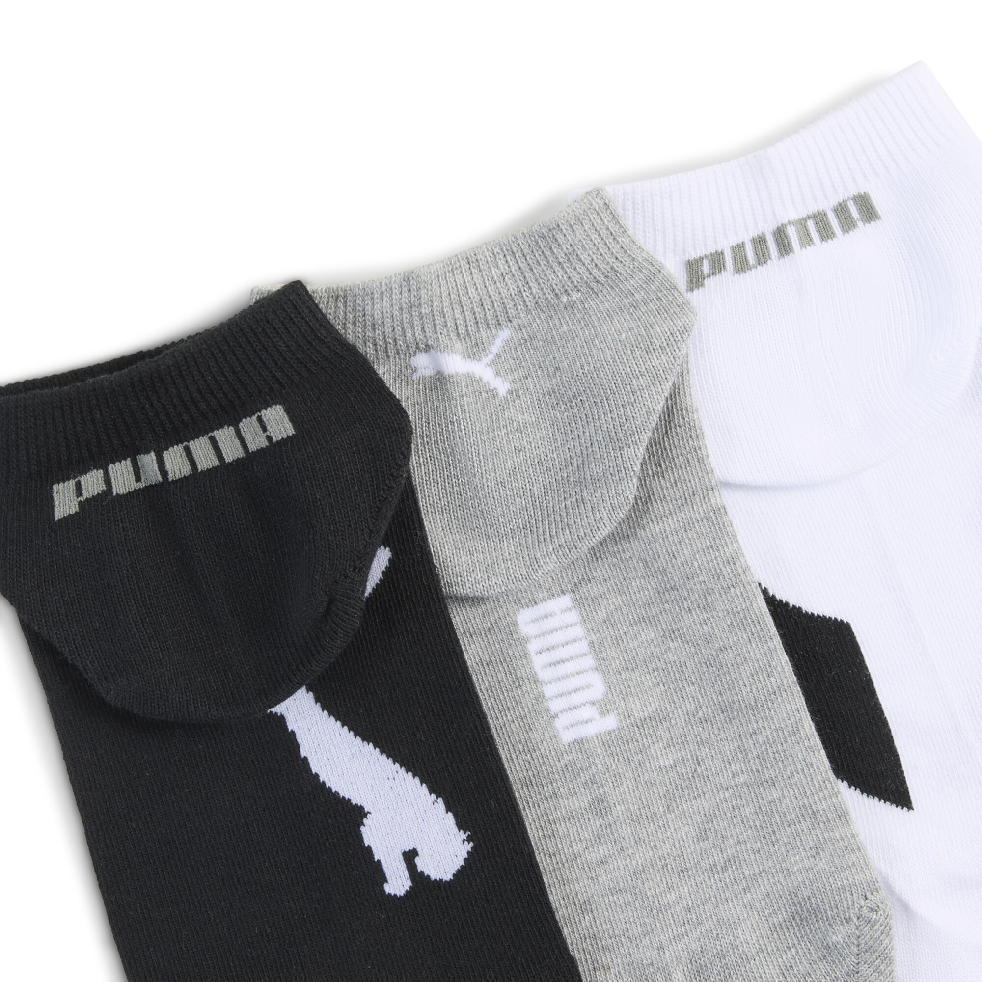 PUMA Uniseks sneakersokken met demping (set van 3), Zwart/Grijs/Wit, Maat 35-38 thumbnail 2