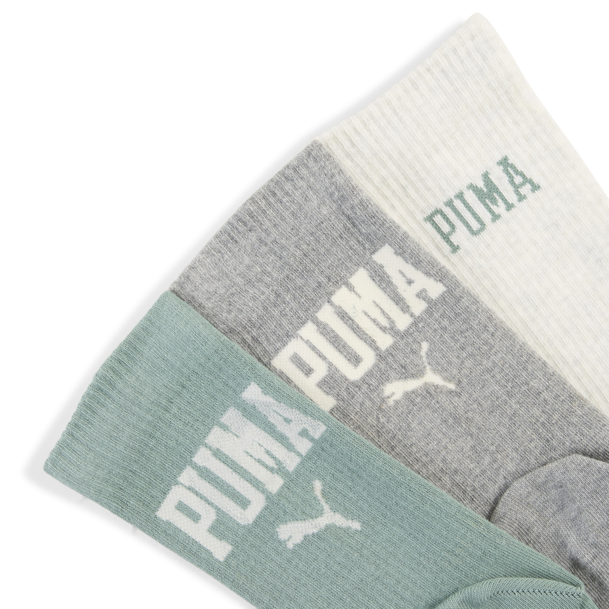 PUMA Uniseks crewsokken met logo (set van 3), Groen/Grijs, Maat 35-38 thumbnail 2