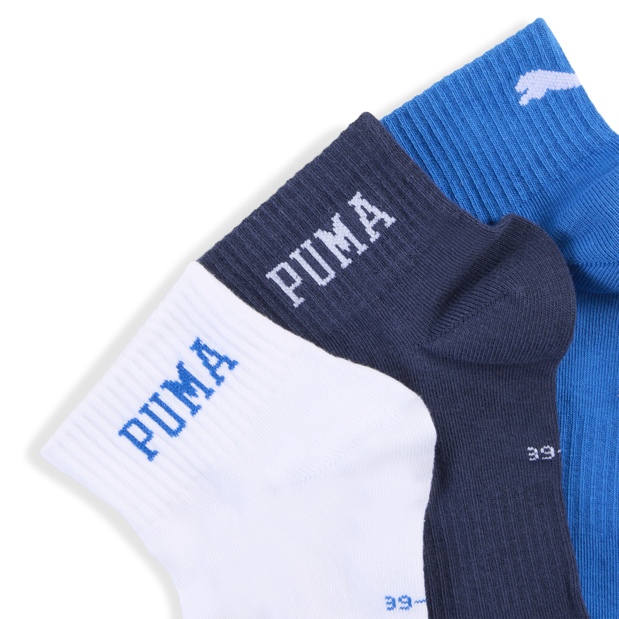 PUMA Uniseks korte sokken met logo (set van 3), Blauw, Maat 35-38 thumbnail 2