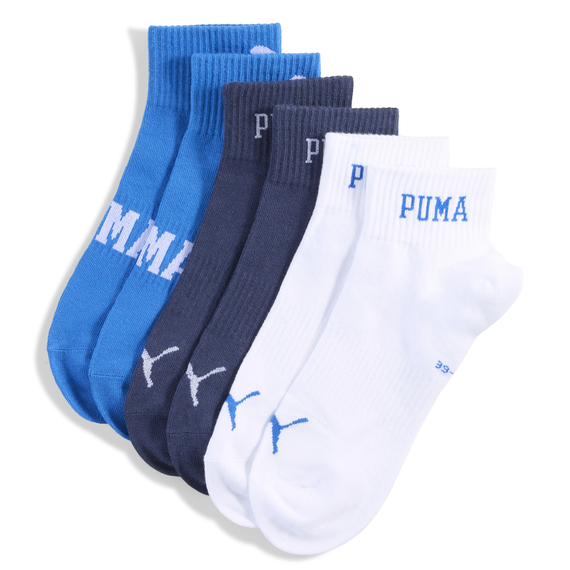 Uniseks korte sokken met logo (set van 3), Blauw, Maat 43-46 | PUMA