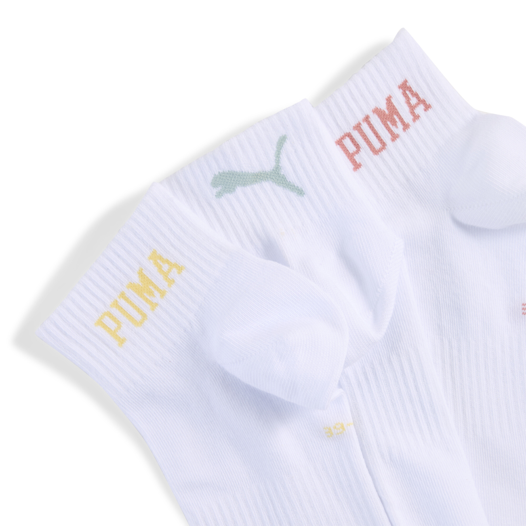 PUMA Uniseks korte sokken met logo (set van 3), Wit, Maat 39-42 thumbnail 2