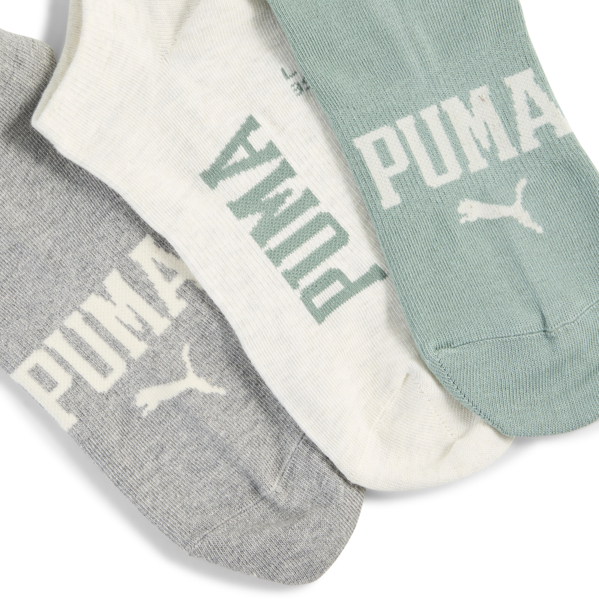 PUMA Uniseks sneakersokken met logo (set van 3), Groen/Grijs, Maat 35-38 thumbnail 2