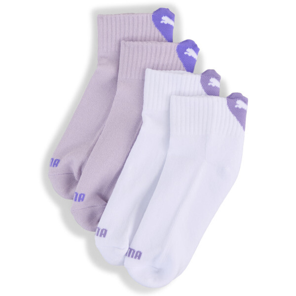 PUMA Calcetines tobilleros con logo de corazón acolchados juveniles (pack de 2) En Purple/Blanco