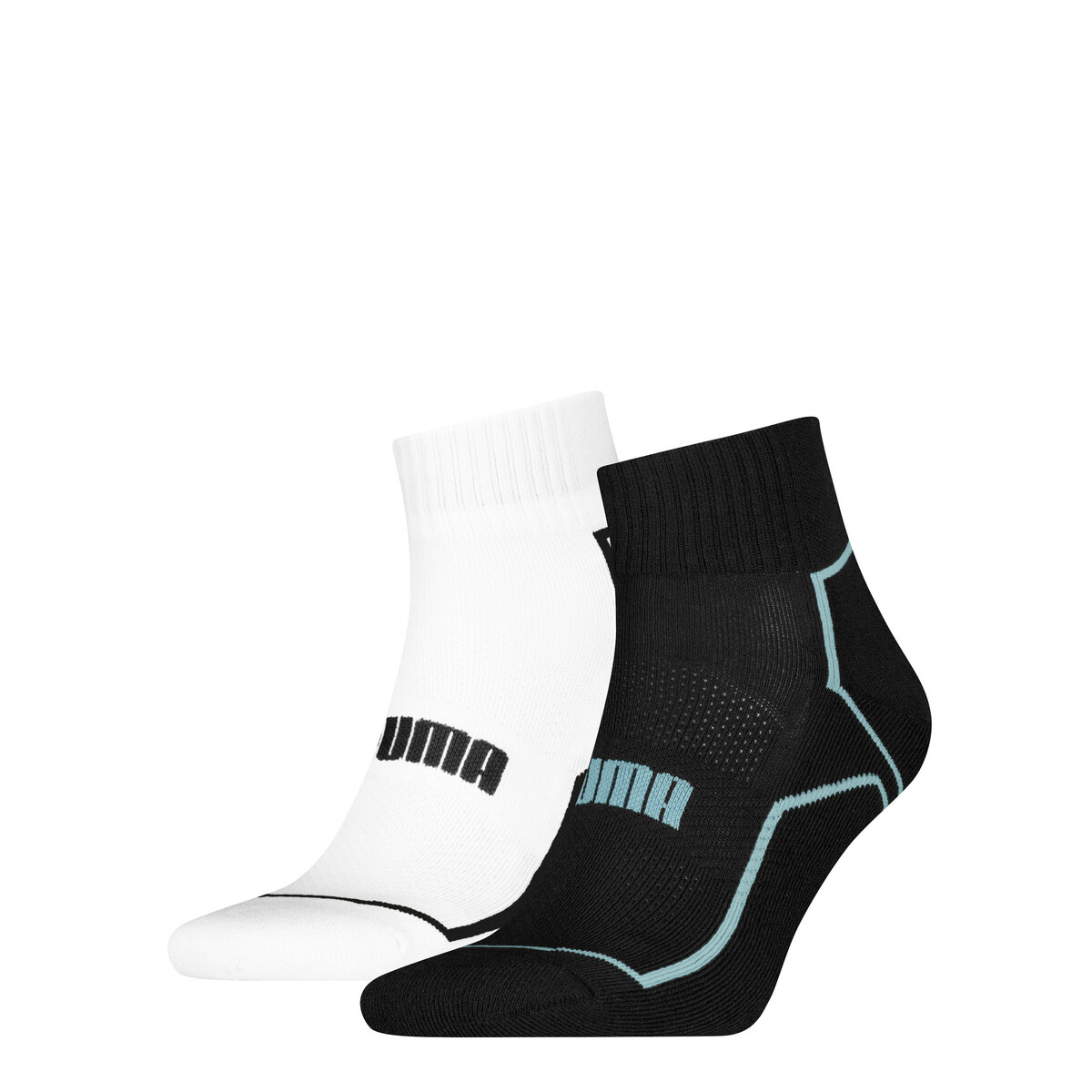 Quarter Running Socks Unisex (2-Pack) in Black/White by PUMA, 6-8