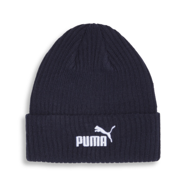 Puma Logo Ribbed Cuff Beanie Hat In Navy