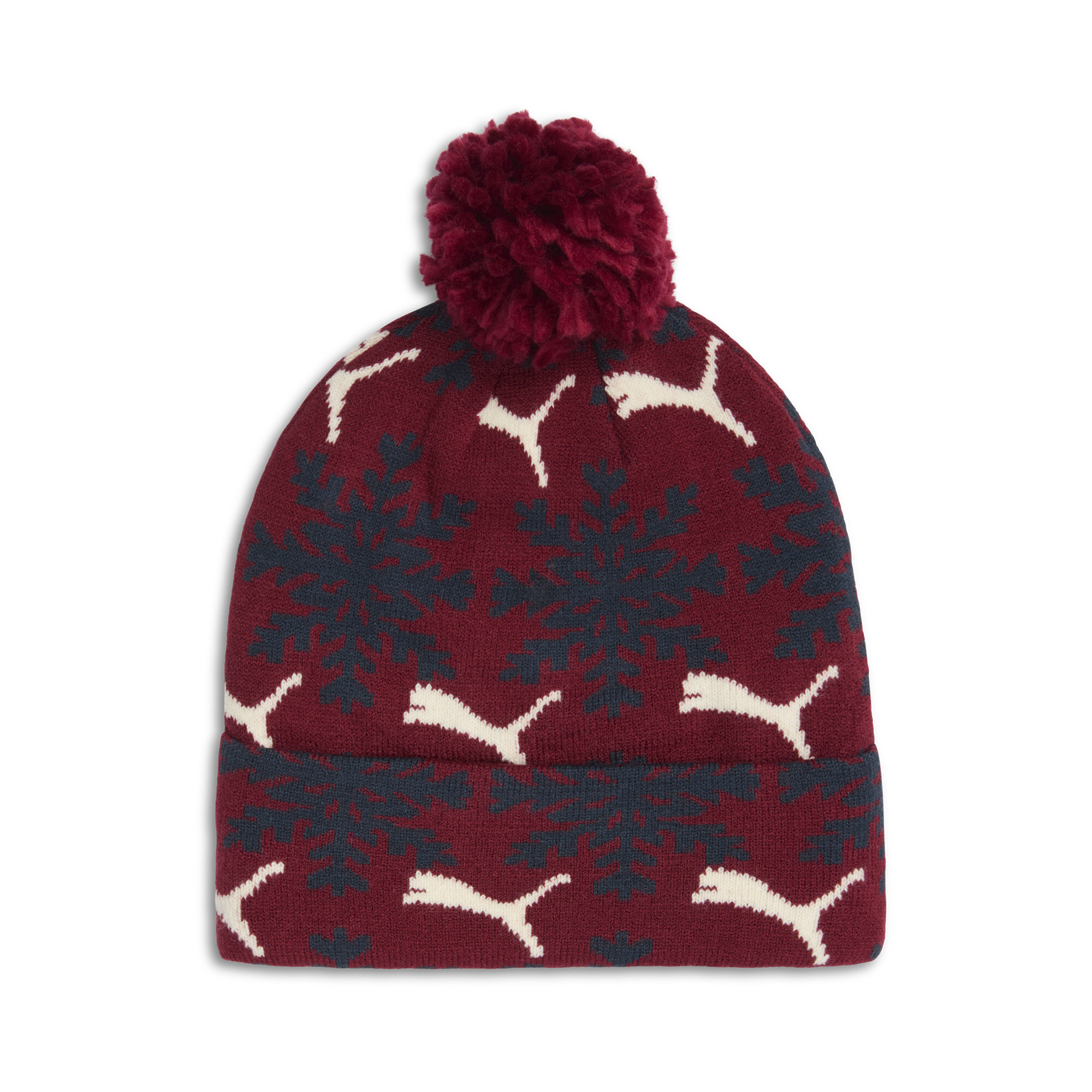 PUMA Fair Isle Winter Pom Pom Snowflake Beanie Hat in Red