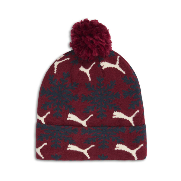 Puma Fair Isle Winter Pom Pom Beanie Hat In Dark Red