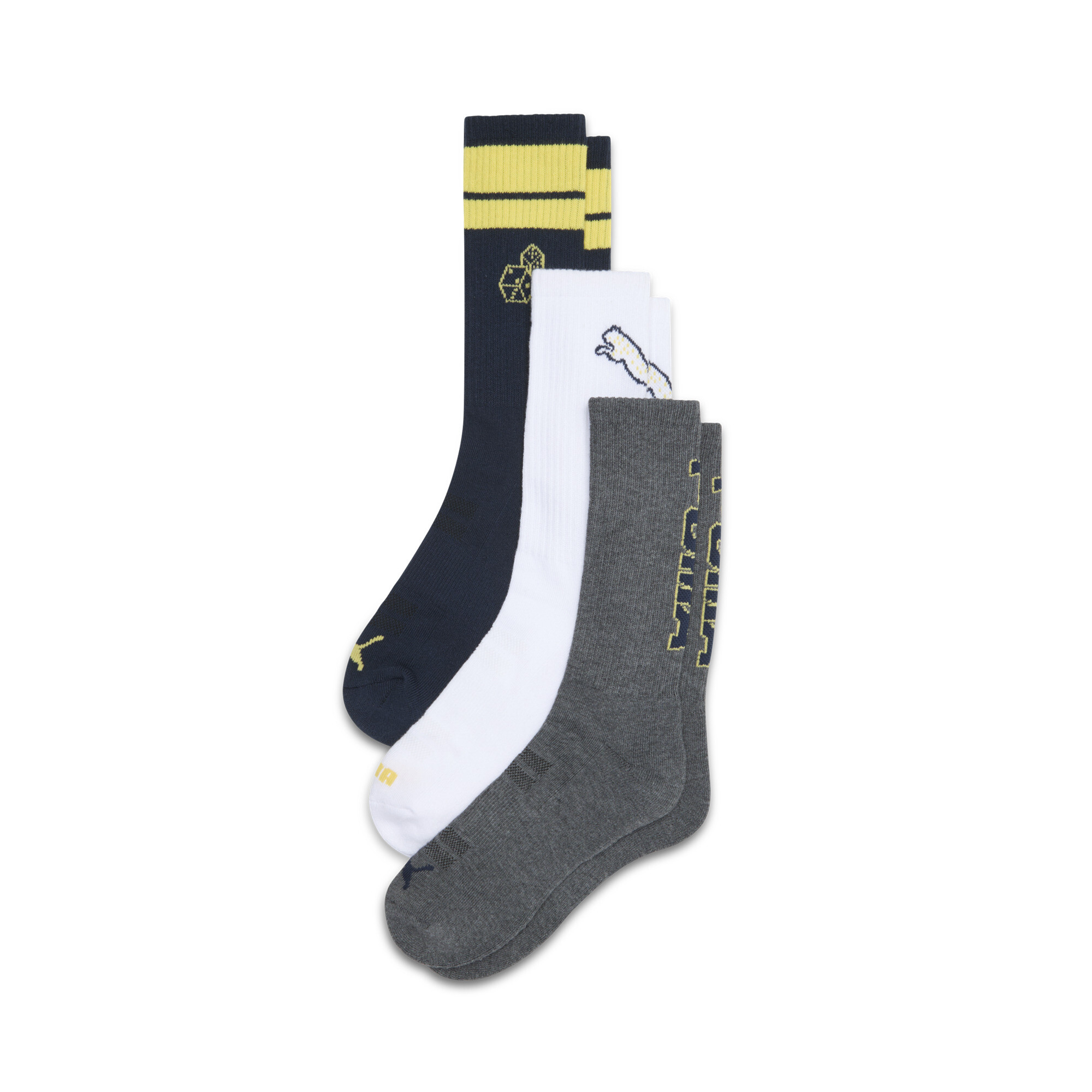 PUMA Men's Half-Terry Crew Length Socks (3 Pairs) in Assorted Colours, Size 10-13
