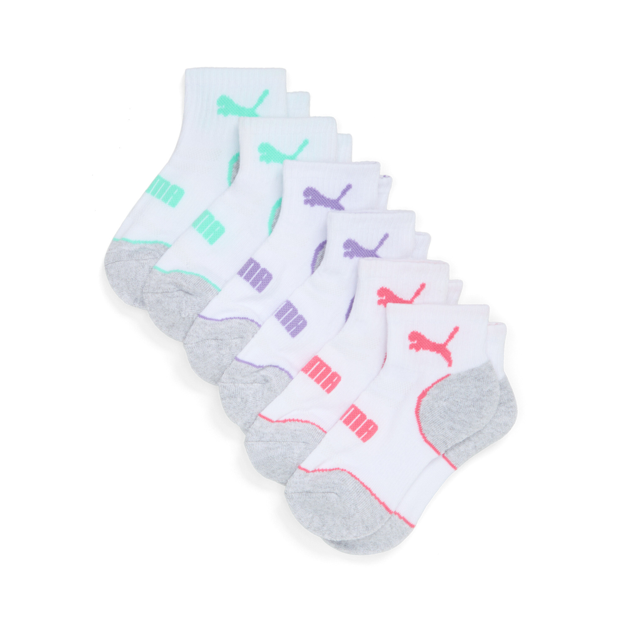 PUMA Big Half-Terry Quarter-Length Crew Socks 6 Pairs Girls Kids $17
