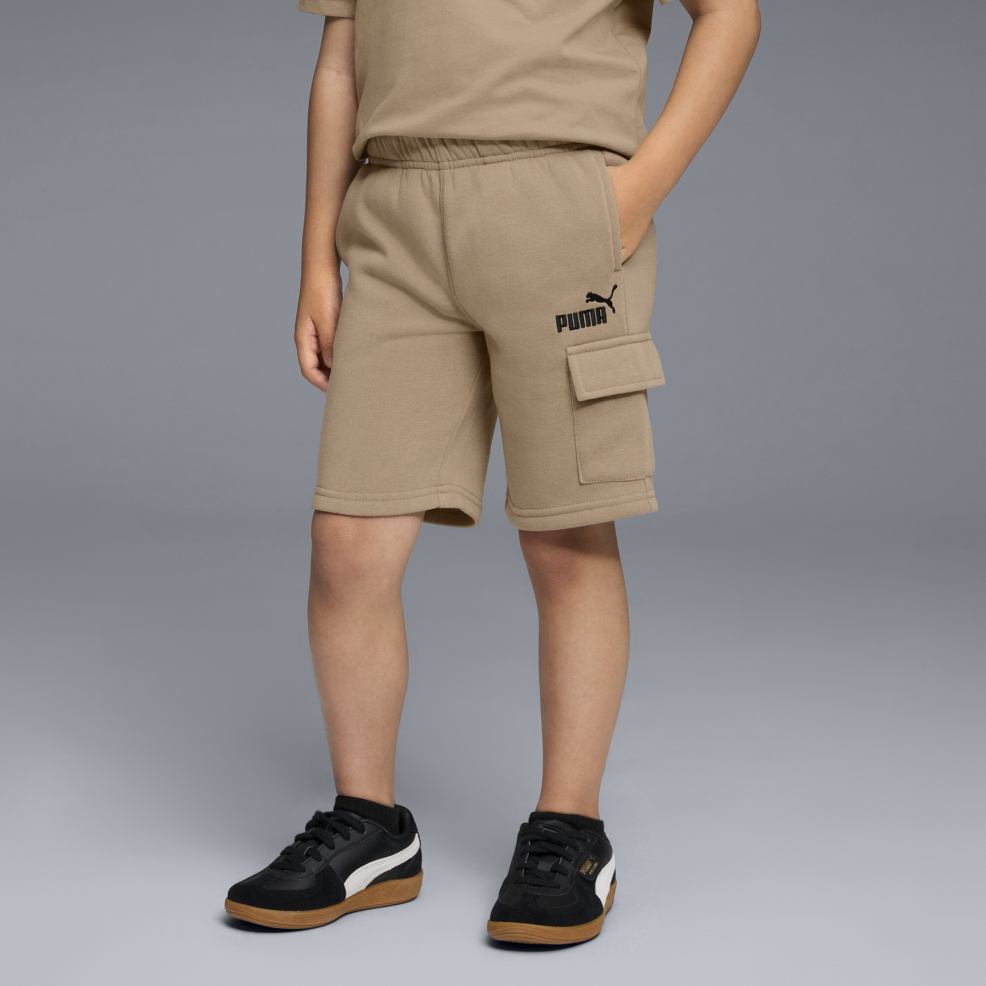 PUMA Basics Big Kids' Fleece Cargo Shorts in Brown, Size M