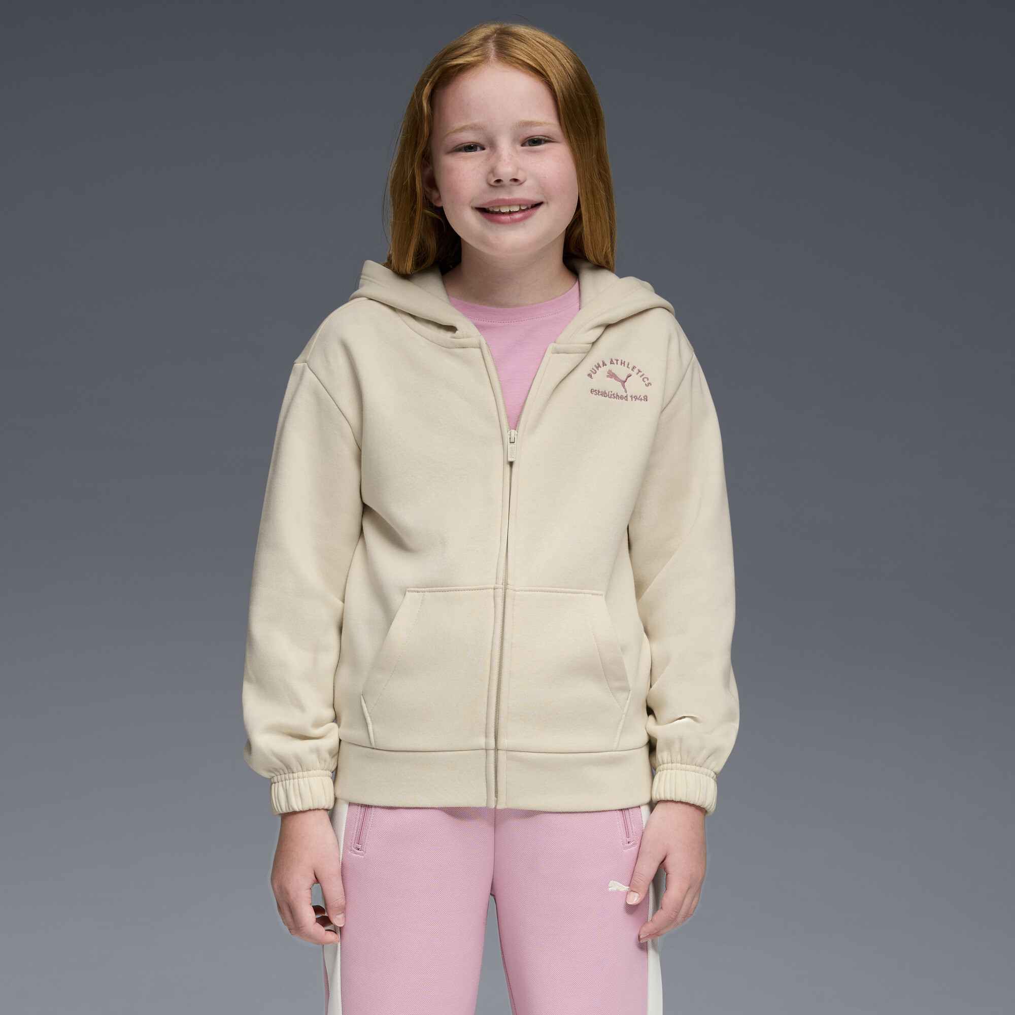PUMA Class Pack Big Kids' Fleece Hoodie in Beige, Size L