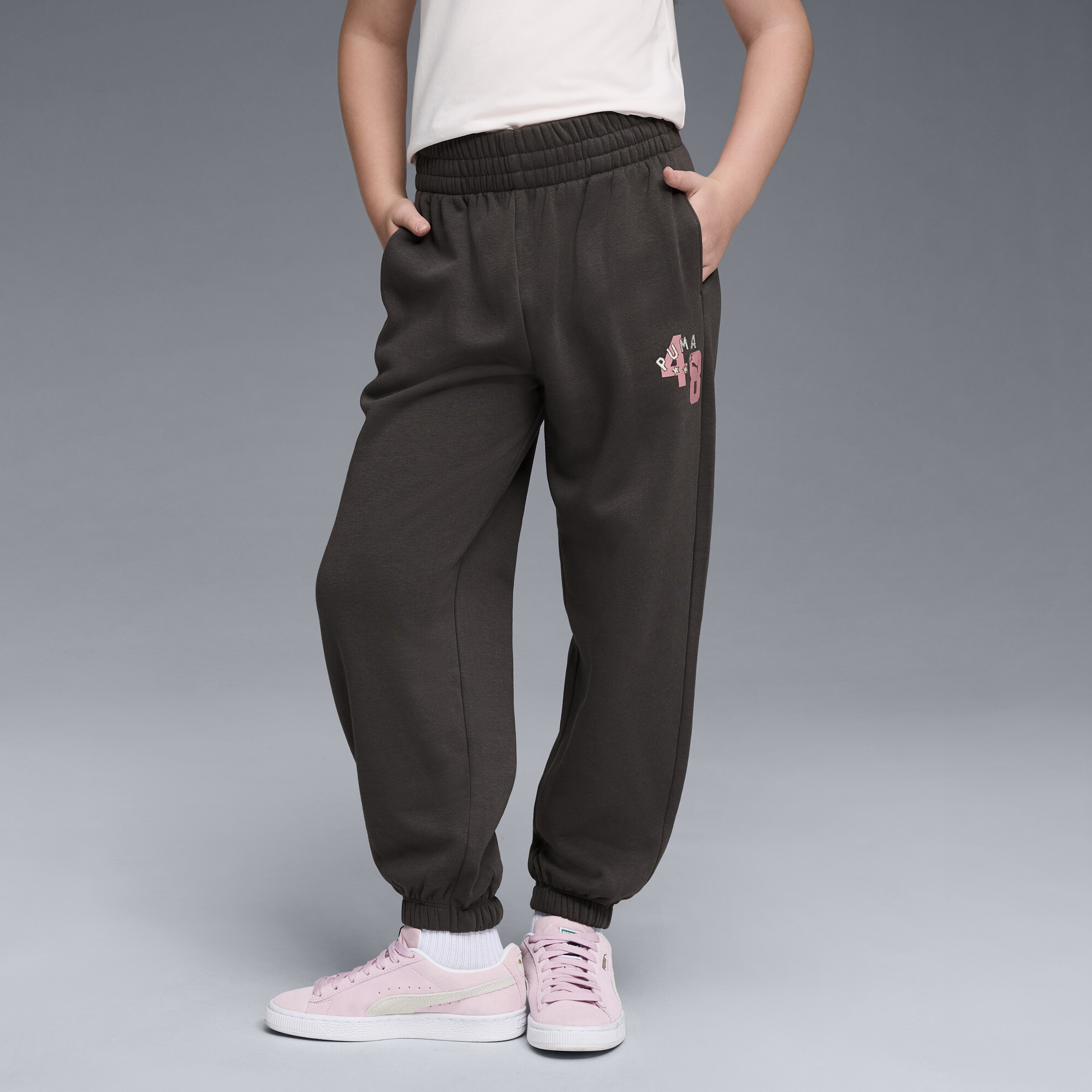 PUMA Class Pack Big Kids' High Waist Fleece Joggers in Grey, Size XL