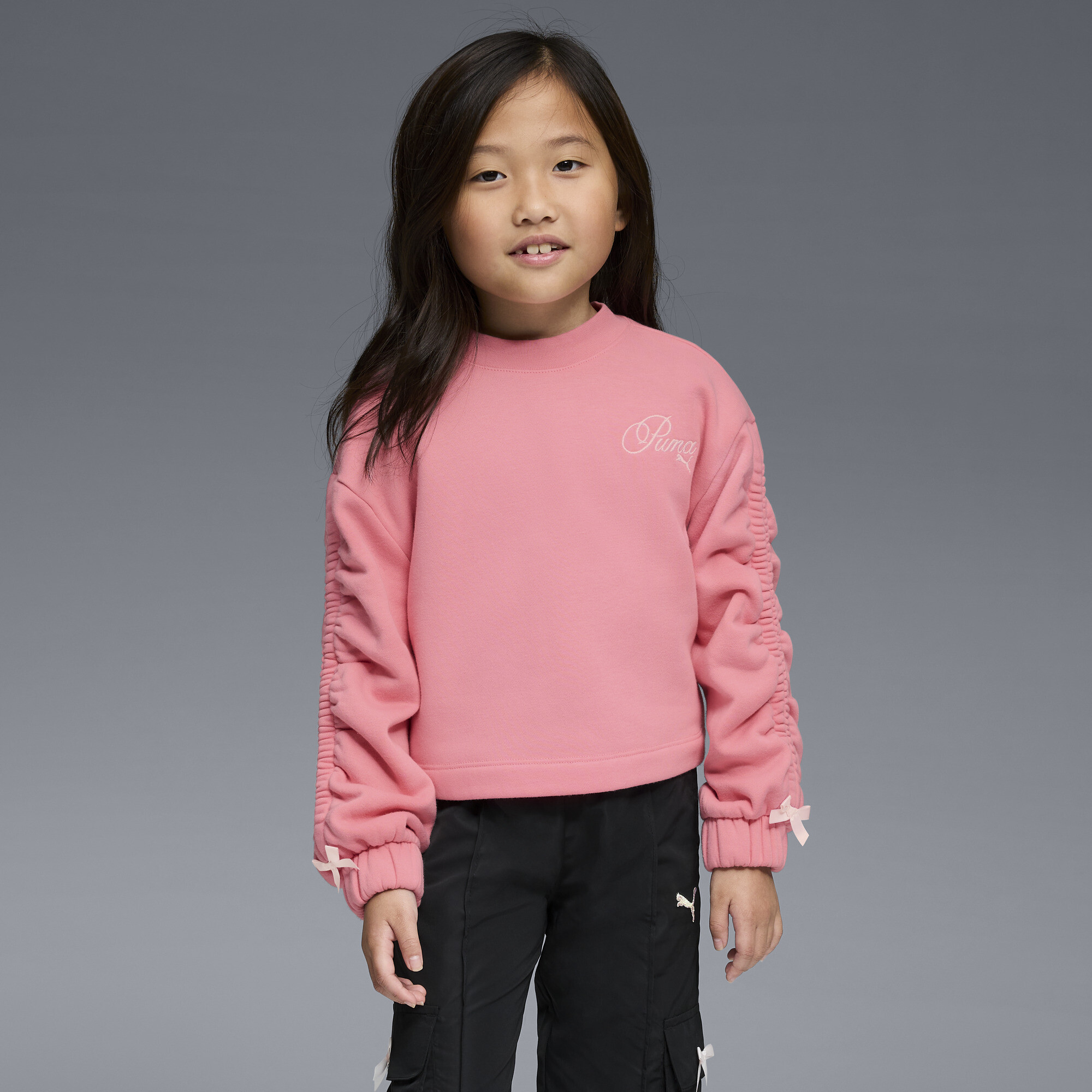 Puma Bow Society Big Kids' Fleece Crewneck Sweatshirt In Pink