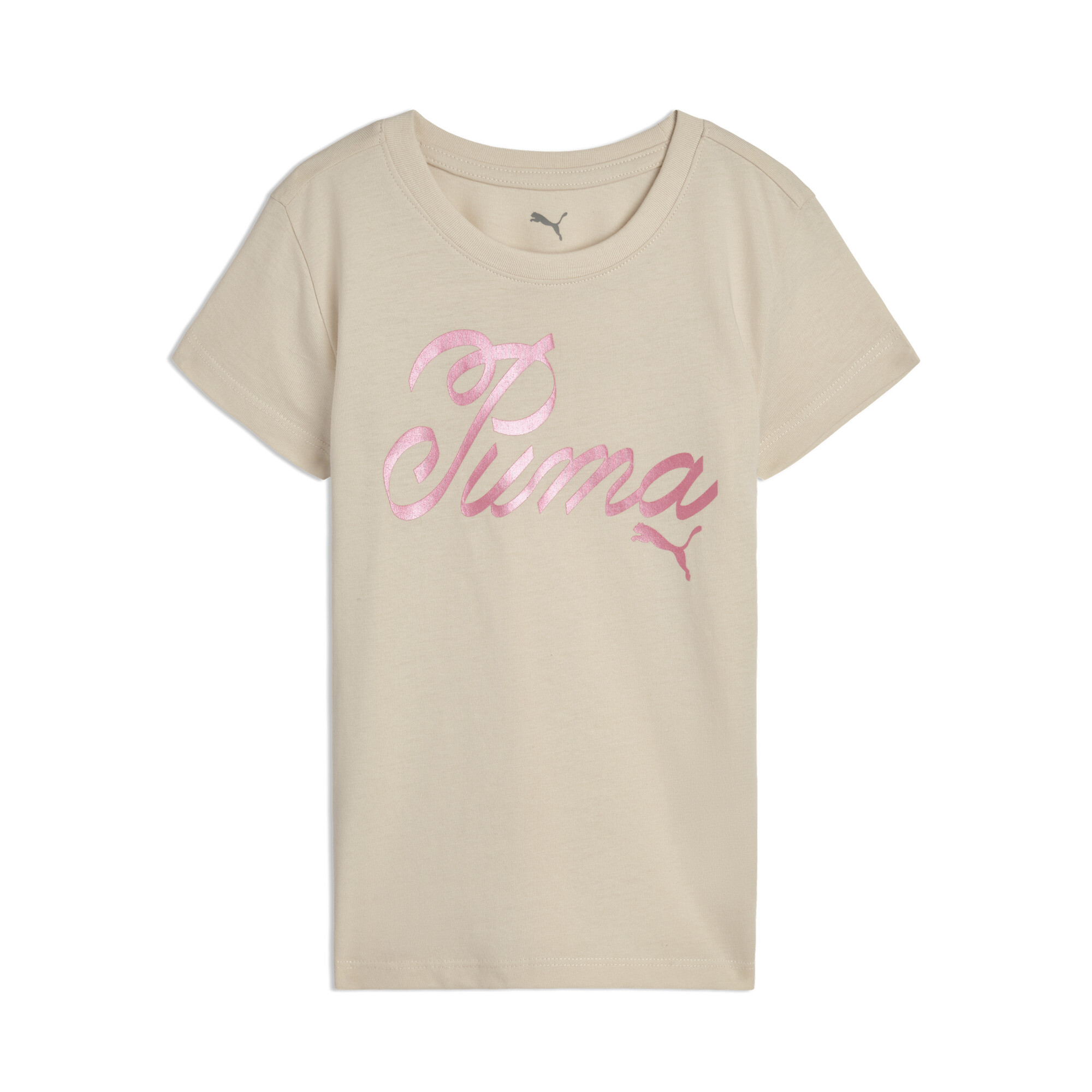 PUMA Bow Society Little Kids' Cotton Jersey T-Shirt in Beige, Size 5