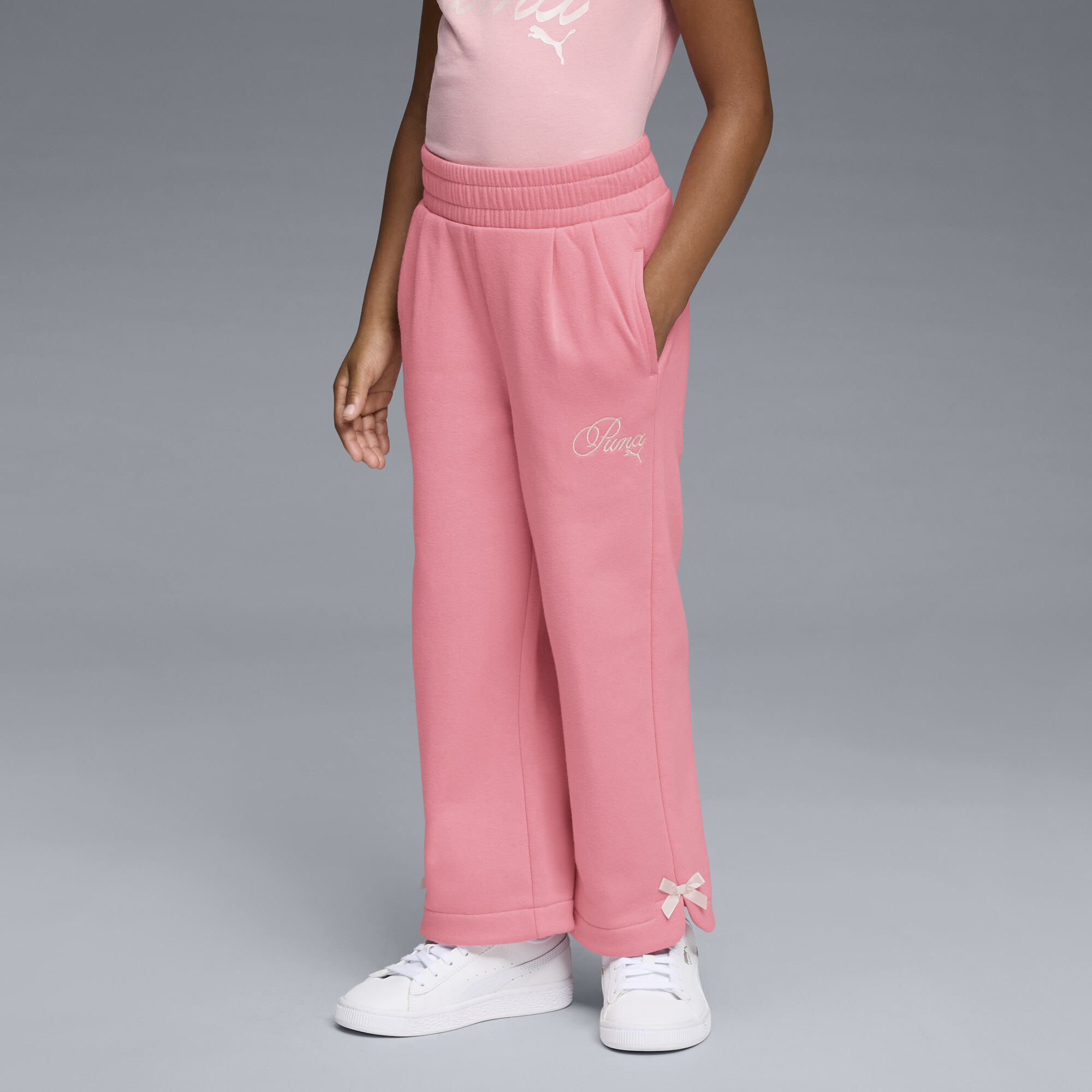 Puma Bow Society Big Kids' Wide Leg Fleece Pants In Pink