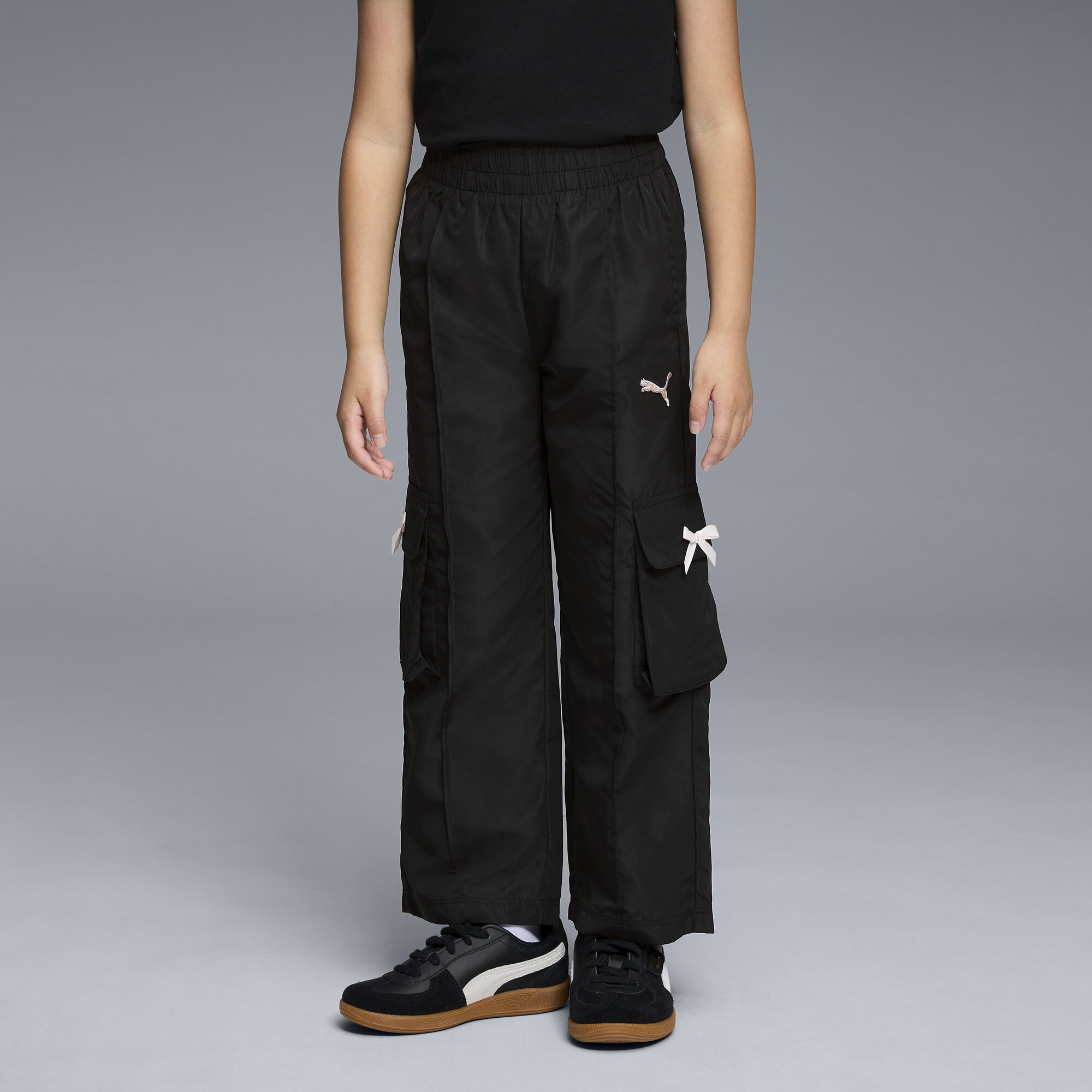 Puma Bow Society Big Kids' Wide Leg Cargo Pants In Black