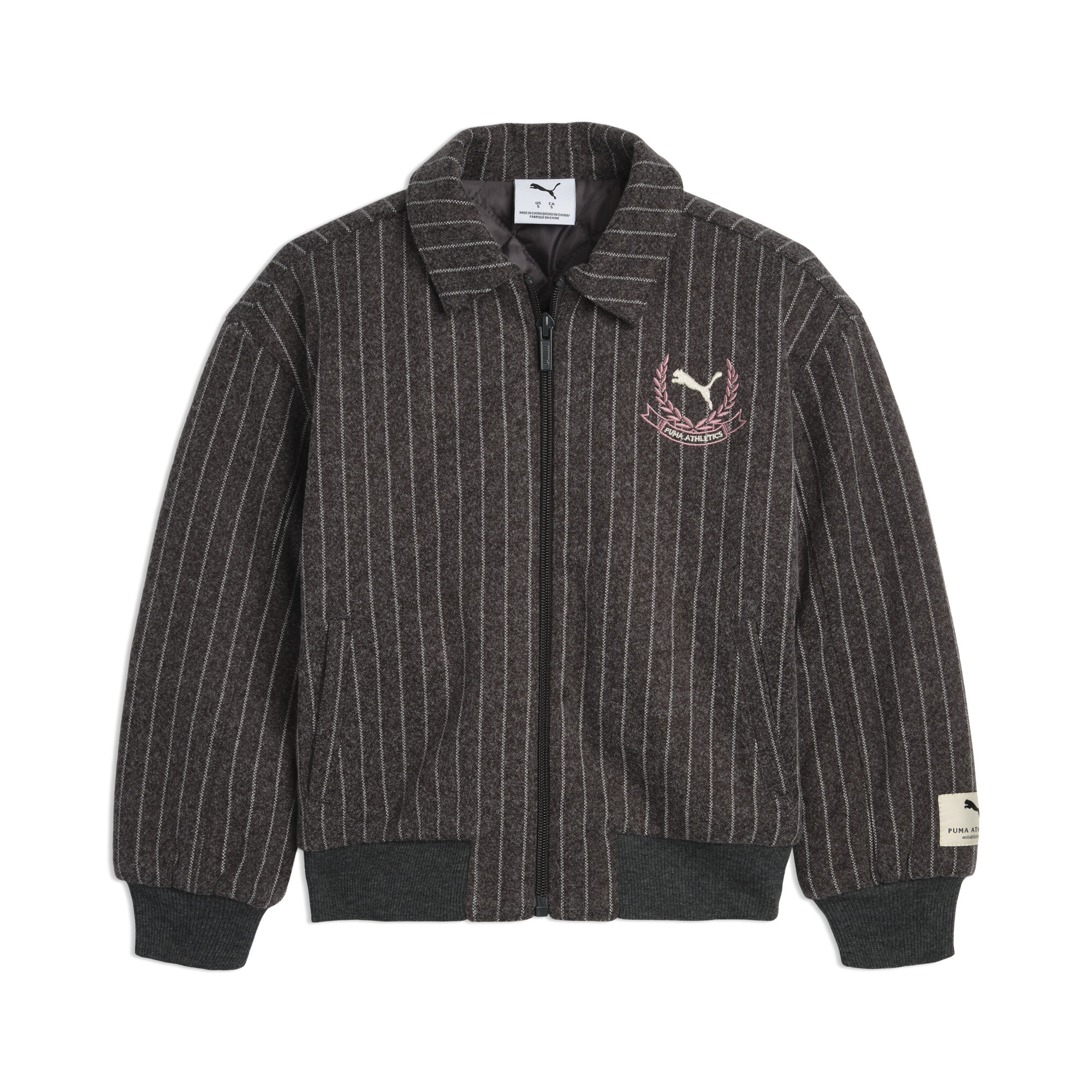 Puma Class Pack Big Kids' Faux Wool Varsity Jacket In Gray
