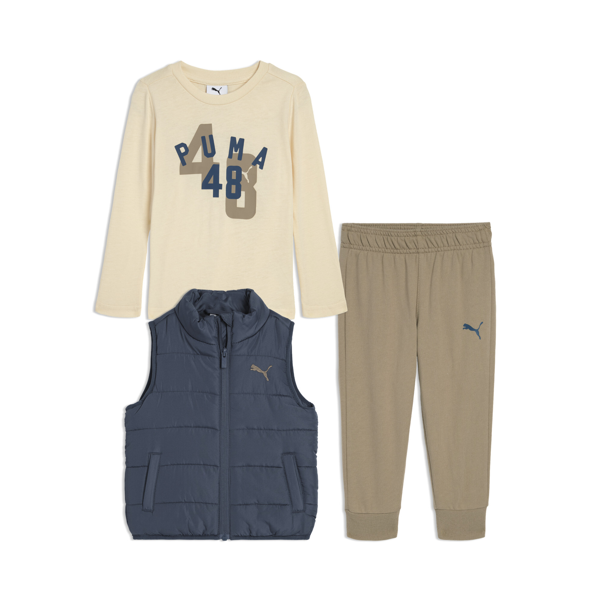 PUMA Matching Sets Toddlers' Vest, T-Shirt and Fleece Joggers Pant in Blue, Size 3T