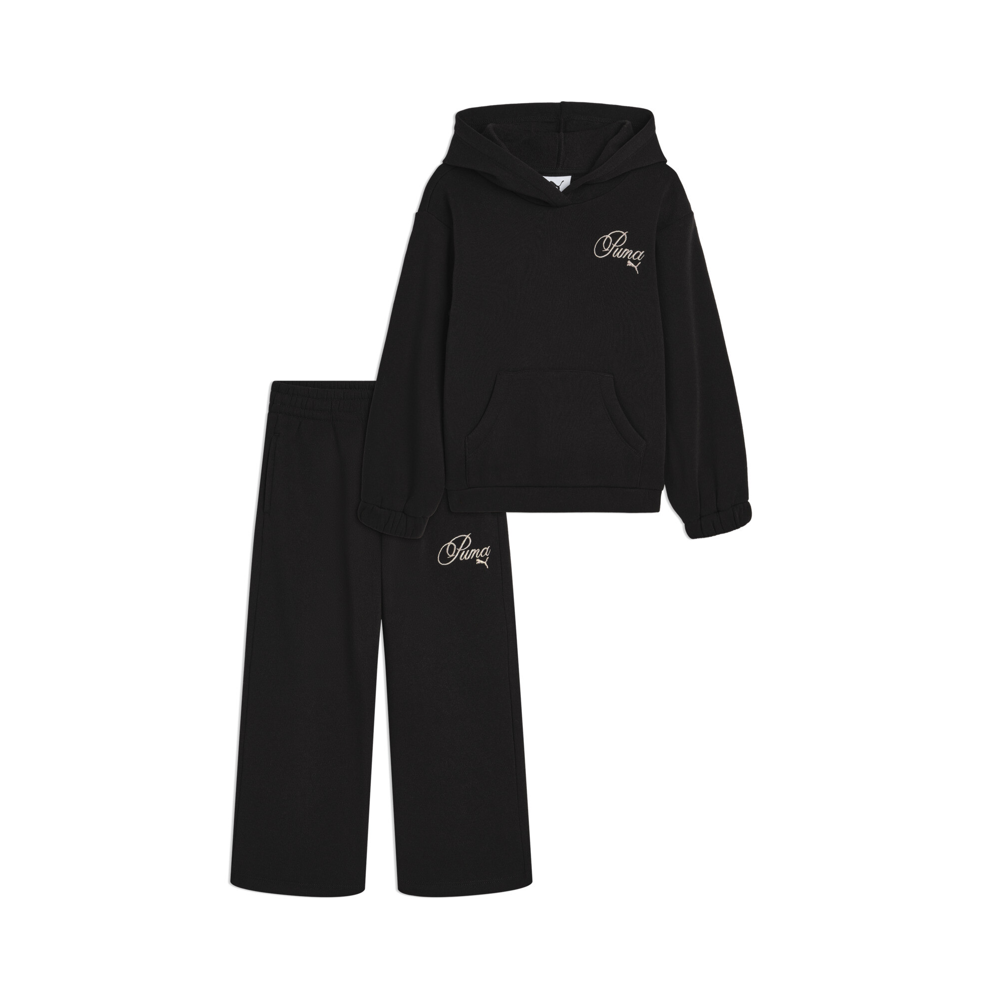 Puma Matching Sets Toddlers' Fleece Hoodie And Wide Leg Pants In Black