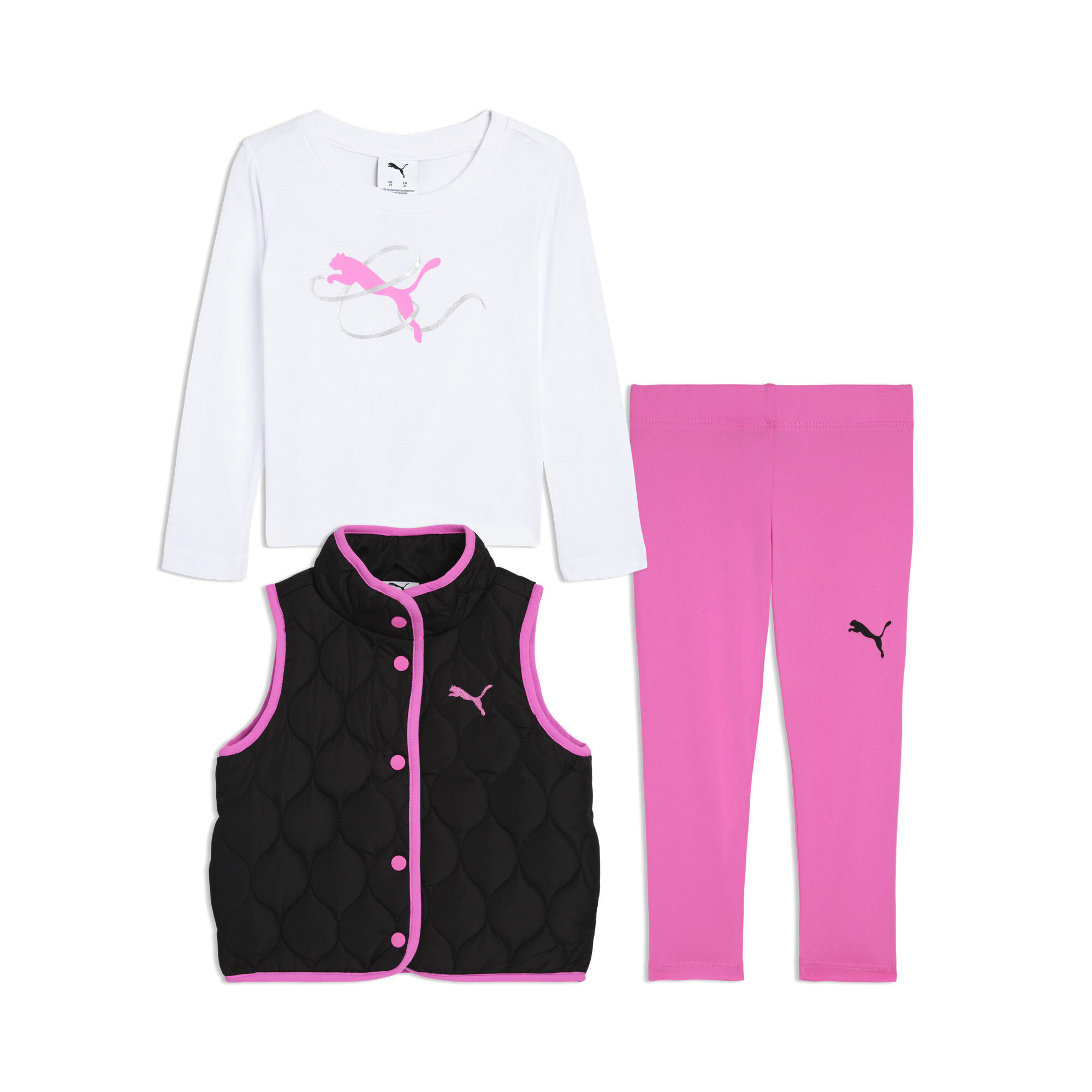 PUMA Matching Sets Toddlers' Vest, Long Sleeve T-Shirt and Leggings in Black, Size 4T