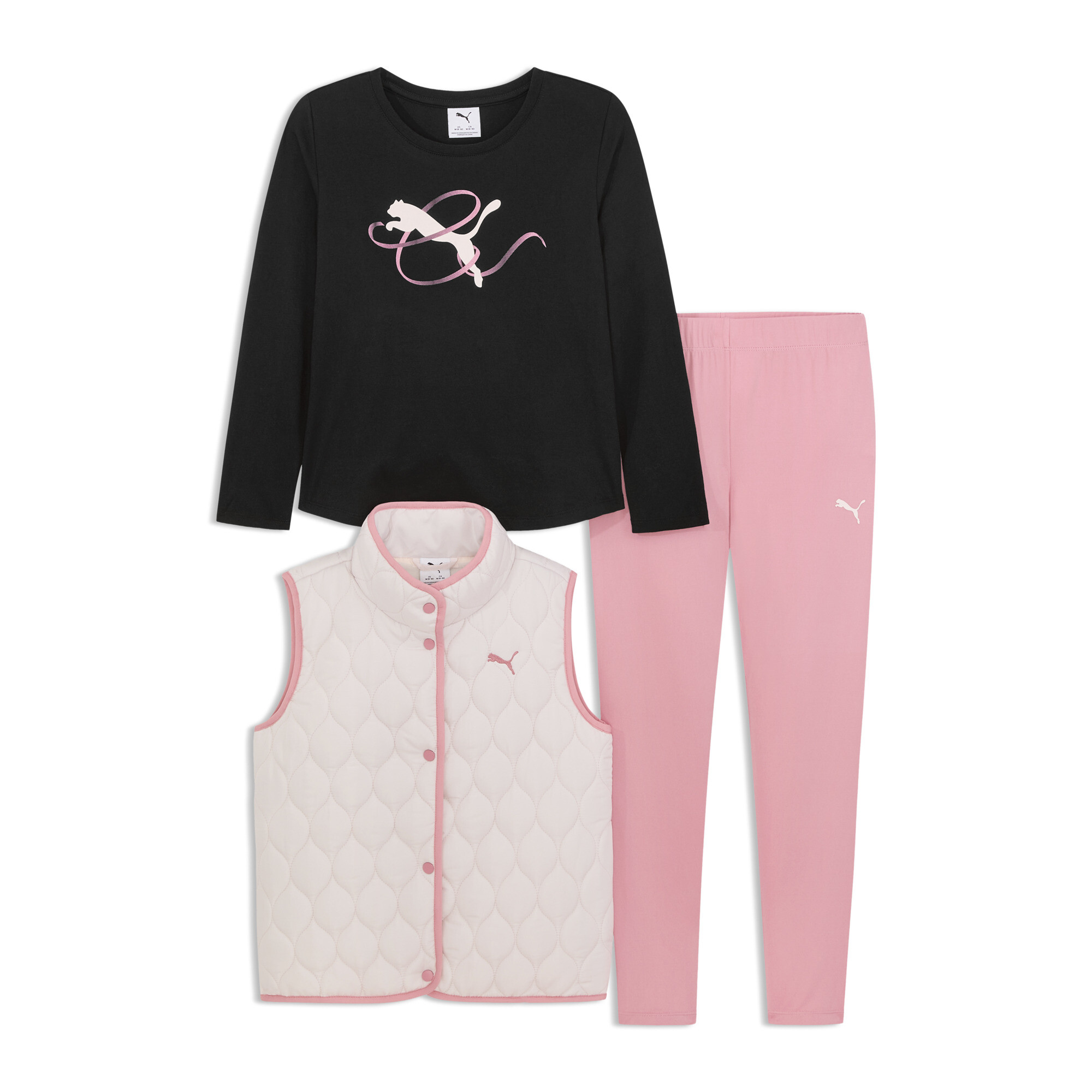 PUMA Matching Sets Toddlers' Vest, Long Sleeve T-Shirt and Leggings in Pink, Size 4T
